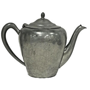 Vintage Colonial Pewter Tea Pot Hinged Lid Swan Neck Spout Acorn Finial Teapot